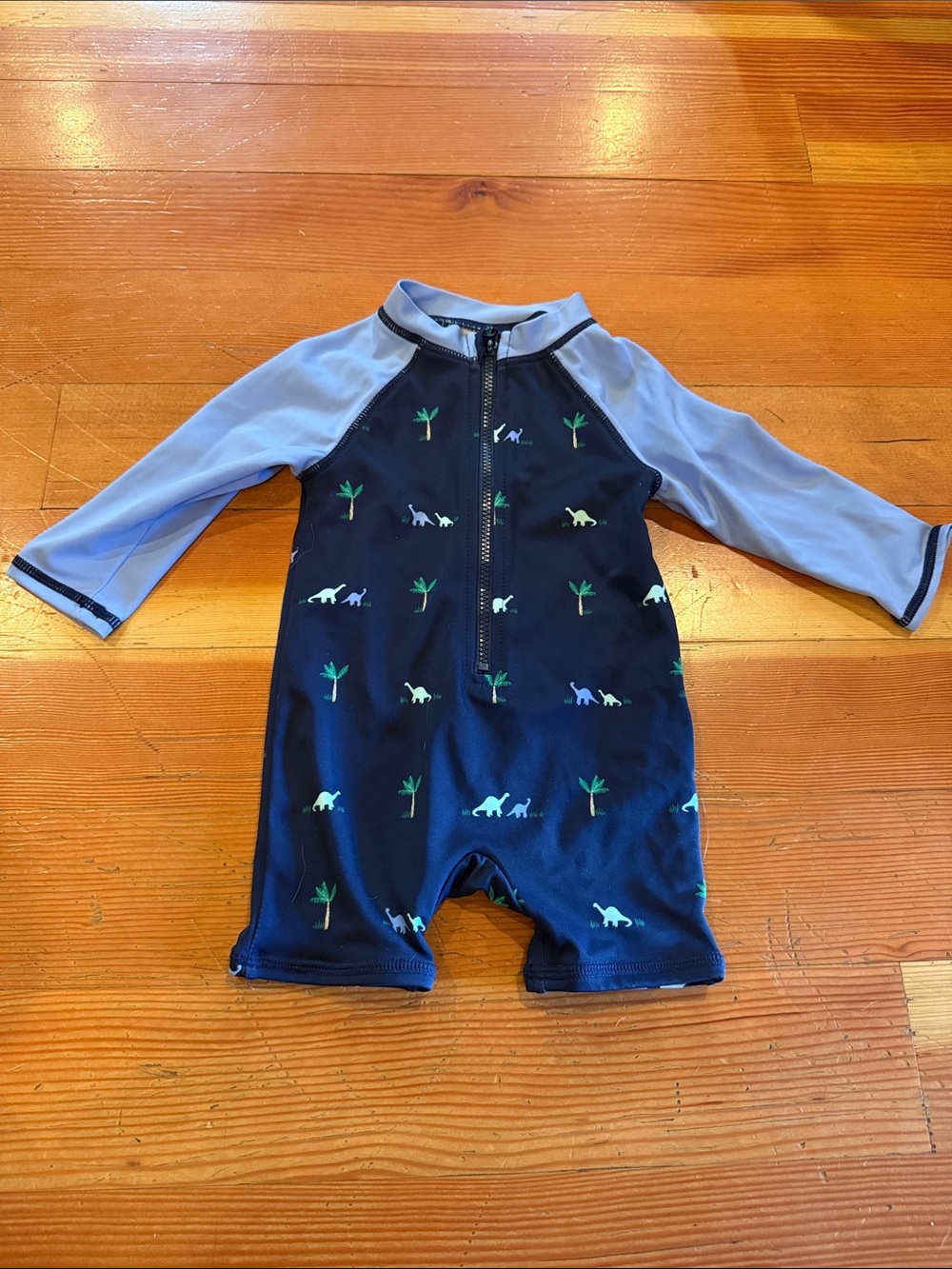 Janie and Jack Navy & Light Blue Dinosaur Short Sleeve Swim Suit